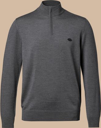 CHARLES TYRWHITT New York Jets Pure Merino Zip Neck Wool Jumper - Grey Size Large by Charles Tyrwhitt