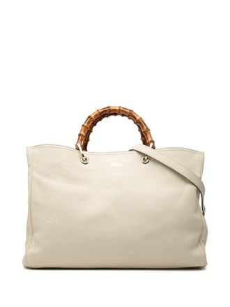 Gucci 2016-2025 Large Calfskin Bamboo Shopper satchel - Bianco