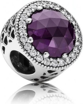 Pandora Abstract Zilveren Bedel Met Koninklijk Paarse Kristal En Heldere Zirkonia - Dames - Sieraden - Grijs - ONE Size - Accessoires