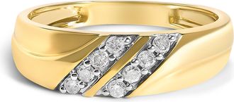House of Brilliance Mens 14K Yellow Gold Plated Sterling Silver 1/4 Cttw Diamond Two Row Channel Band Ring