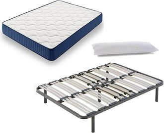 HOGAR 24 Hogar24 - Cama Completa - Colch&oacute;n Viscoel&aacute;stico Viscorelax + Somier Multil&aacute;minas + 4 Patas De 26cm + Almohada De Fibra, 80x180 Cm