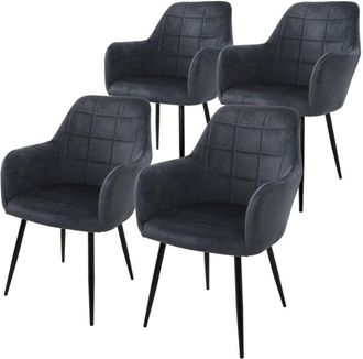 ECD Germany Ecd Germany - Set 4 x Sedia da Pranzo Grigio Scuro Poltrone Imbottite in Velluto - Stile Design Retro Vintage Scandinavo - Gambe in Metallo - Sedie