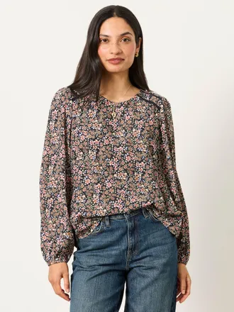 Fat Face FatFace Sofia Navy Meadow Embroidered Blouse