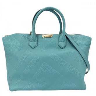 Burberry Blue Turquoise Leather Shoulder Bag Tote Bag (Pre-Owned)