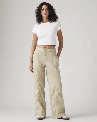 Levi's Baggy Parachute Pants Womens White Pepper Mid Rise Wide Leg PALL38