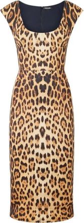 Roberto Cavalli Midi Jurk met Jaguar Skin Print - Dames - Casual kleedjes - Bruin - XL - Kleedjes