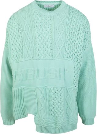 AMBUSH Womens Patchwork Knit Crewneck Sweater In Green
