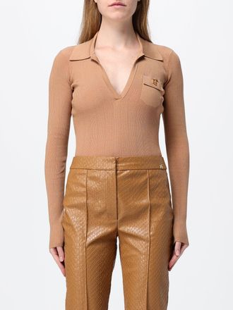 Elisabetta Franchi Slim Fit Long-Sleeved V-Neck Bodysuit with Ruffles