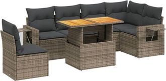 vidaXL Vidaxl - Set De Sof&aacute;s De Jard&iacute;n 7 Piezas Con Cojines Rat&aacute;n Pe Gris