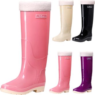 Generic Womens Wellies Knee High Boots with Plush Lined Winter Warm Wellington Short Mid Calf Garden Boots Waterproof Anti-Slip Sole Durable Rainshoes for Out