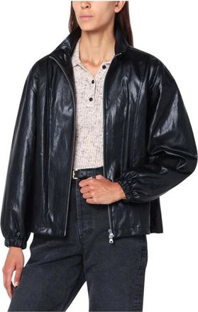 Dunst Jassen, Dames, Zwart, M, Rayon, Faux Leather Zip Jacket