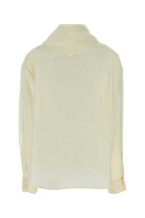 Carven Silk Drape-Neck Shirt - Beige