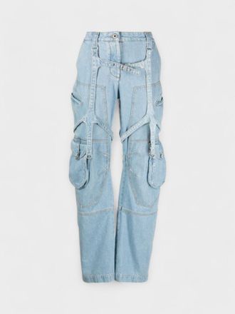 Off-white Womens Bleach Cargo Pocket Over Pant Light Denim - Blue - Size 26 (Waist)