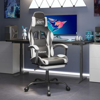 vidaXL Silla Gaming Giratoria Reposapi&eacute;s Cuero Sint&eacute;tico Negro Blanco Vidaxl