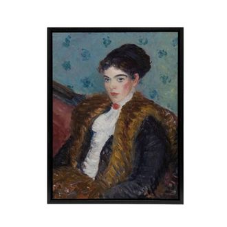 Artery8 Portrait With Fox Furs William Glackens Framed Canvas Wall Art | Size: W24 x H32