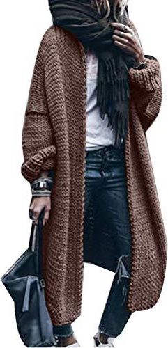 TOMWELL Gilets Femme Cardigan Long en Tricoté Veste Veste en Tricot Chaud Hiver Pull Ouvert Manteau Chaud Épais Blouson Gilet Grosse Maille Z1 Kaki XXL dès 25,99 € - sur