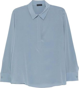Emporio Armani Klassiek Kraag Zijde Blouse - Dames - Overhemden - Blauw - XS - Overhemden