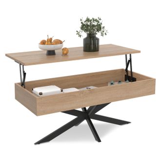 IDMarket Tavolino Rettangolare Alix Da 100 Cm Con Piano Sollevabile E Gambe A Ragno In Legno E Nero