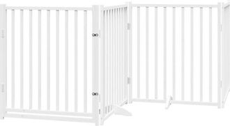 vidaXL Dog Gate with Door Foldable 4 Panels White 320 cm Solid Wood Fir vidaXL