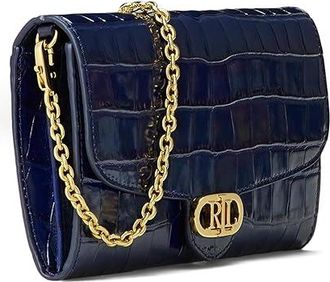 Lauren Ralph Lauren Croc-Embossed Medium Adair Crossbody Wallet Womens Handbags Refined Navy, Leather/Polyester