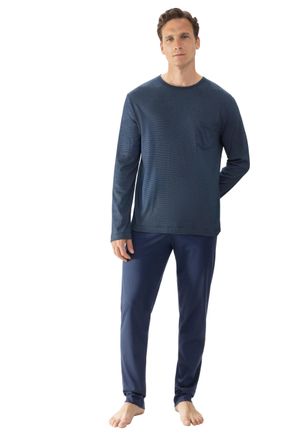 Mey Pyjama MEY Bennison, Herren, Gr. 48, blau (yacht blau), Interlock, Obermaterial: 78% Baumwolle, 22% Polyester, gestreift, unifarben, l&auml;ssig geschnitte