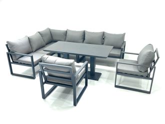 Fimous Aluminum Outdoor Garden Furniture Set Corner Sofa 2 Chairs Adjustable Rising Lifting Dining Table Sets Dark Grey