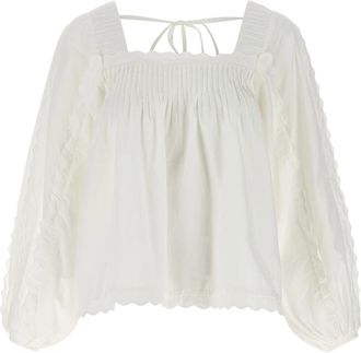 Farm Rio Katoenen blouse met vierkante hals - Dames - Blouses - Wit - XS - Katoen - Overhemden