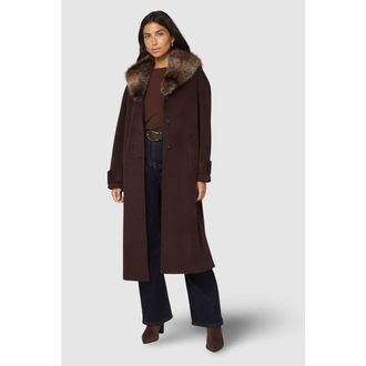 Wallis Faux Fur Collar Tab Cuff Coat in Chocolate at Nordstrom, Size 14