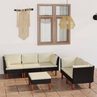 vidaXL Set De Muebles De Jard&iacute;n 6 Pzas Y Cojines Rat&aacute;n Sint&eacute;tico Negro Vidaxl
