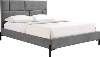 Vente-Unique Cama 160 x 200 cm con cabecero tapizado - Tela - Gris - NOULAVO