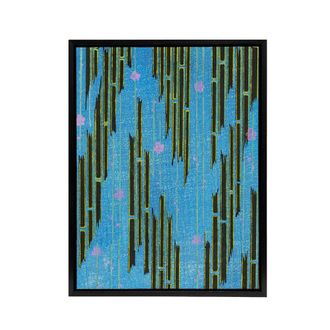 Artery8 Flowers & Bamboo Vintage Pattern Framed Canvas Wall Art Print Korin in Blue | Size: W24 x H32