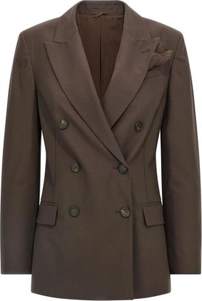 Brunello Cucinelli Jassen, Dames, Bruin, S, Organza, Tropical Luxury Wool Blazer with Monili
