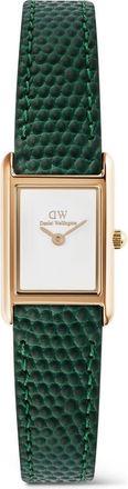 Daniel Wellington Bound Mini Tank Leather Strap Watch, 17mm x 26mm in Rose Gold-Tone/green at Nordstrom