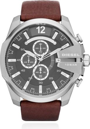 Diesel Mega Chief Horloge - Heren - Horloges - Grijs - ONE Size - Leer - Accessoires