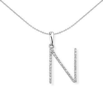 Jewelco London 18ct White Gold Diamond Initial Charm Pendant Letter N 10x19mm - INNR027-N