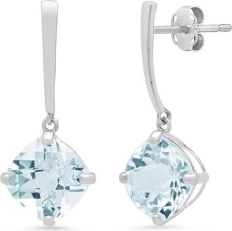 MAX + STONE 14k White Gold Solitaire Cushion-Cut Gemstone Drop Earrings (8mm)