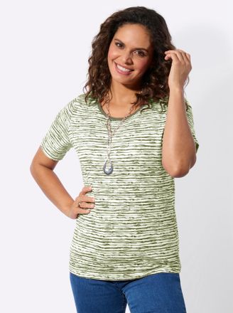 Casual Looks Kurzarmshirt CASUAL LOOKS Rundhals-Shirt, Damen, Gr. 36, khaki, lindgr&uuml;n, bedruckt, 100% Baumwolle, gemustert, mehrfarbig, Rundhals, Shirts Kurzarmshi