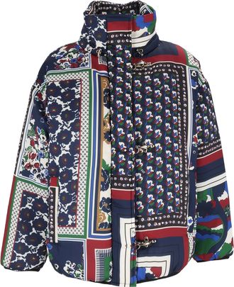 Fay Patchwork Design Padded Bomber Jacket with High Collar