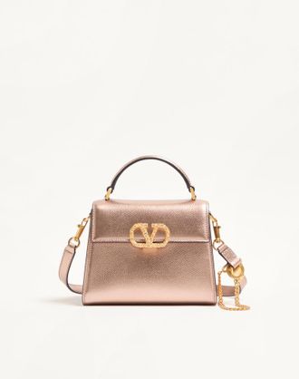 Valentino Garavani Borsa A Mano Mini Valentino Garavani Vsling In Vitello Granato Laminato Con Logo Gioiello Donna ROSE CANNELLE UNI