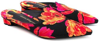 Ferragamo Red and Black Floral Pointed Mules Size 36
