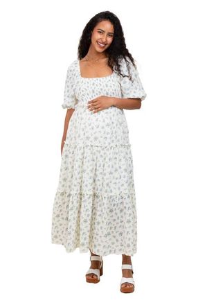 Pinkblush Floral Smocked Ruffle Tiered Maxi Dress in Blue at Nordstrom, Size Small
