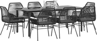 vidaXL Set De Comedor Jard&iacute;n 9 Piezas Cojines Rat&aacute;n Polivin&iacute;lico Negro Vidaxl