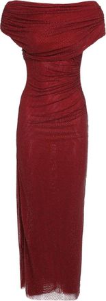Self Portrait Rhinestone Drape Midi Jurk - Dames - Avondkleed - Rood - 2XS - Polyester - Kleedjes