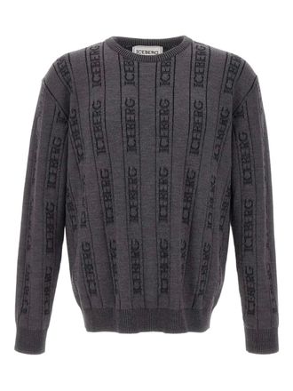 Iceberg ribbed monogram sweater - men - Wool/Cotton - L - Grey