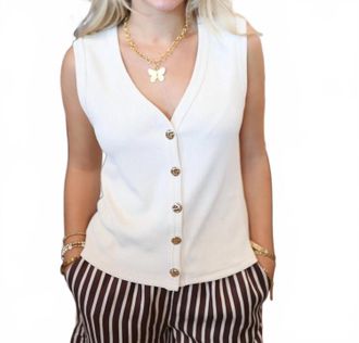 b.young Goldie Button Tank Top In Cream
