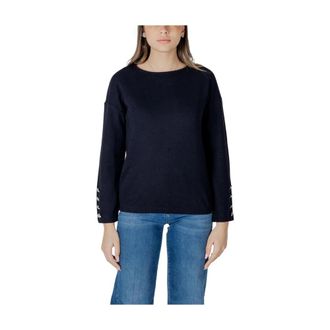 Street One Sweater met lange mouwen en ronde hals met knoopdetail - Dames - Sweatshirts & Hoodies - Blauw - Maat: M
