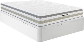 Vente-Unique Conjunto 160 x 200 cm somier arc&oacute;n blanco + colch&oacute;n de muelles ensacados y topper integrado de 29 cm de grosor - CANTERBURY de YSM&Eacute;E
