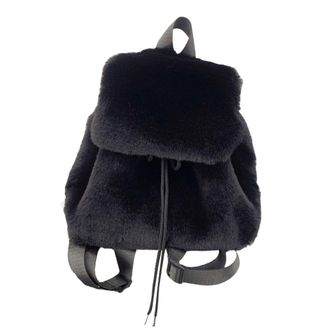 Generic Fashionable Plush Furry Small Backpack for Women Adjustable Shoulder Bag with Drawstring Closures Flap Covers