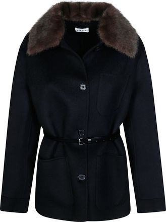 P.A.R.O.S.H. Belted Dark Fur Collar Jacket