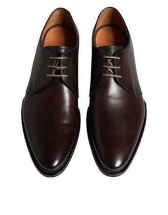 Dolce & Gabbana Brown Leather Lace Up Men Derby Formal Shoes Black Calf